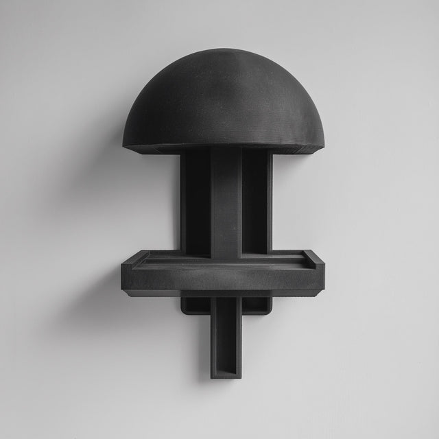 3D printed dome mushroom wall shelf with smooth canopy and small rectangular ledge