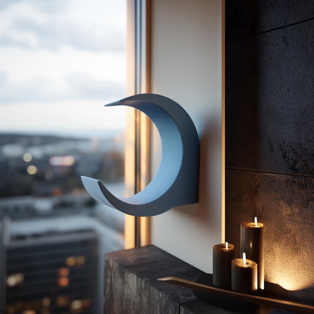 Alternate product view of 3D Printed Crescent Moon Wall Shelf.