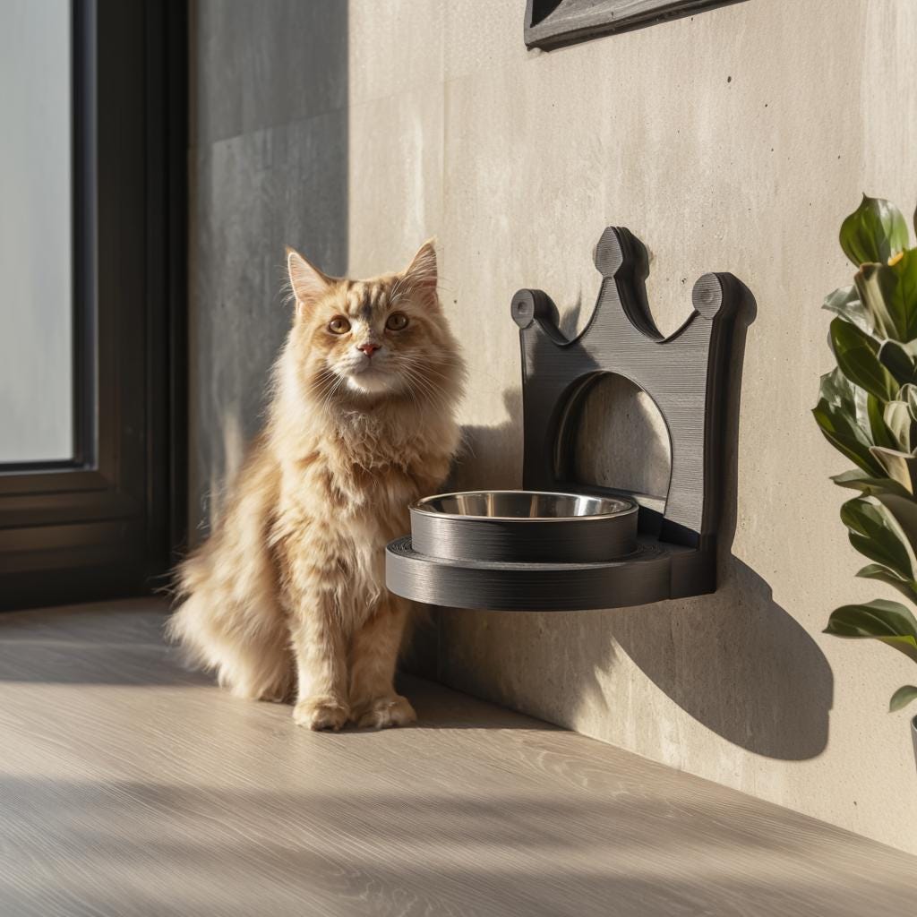 Product gallery view of 3D Printed Crown Wall-Mounted Pet Bowl Holder.