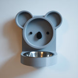3D printed koala wall pet bowl holder with round bowl opening and character face