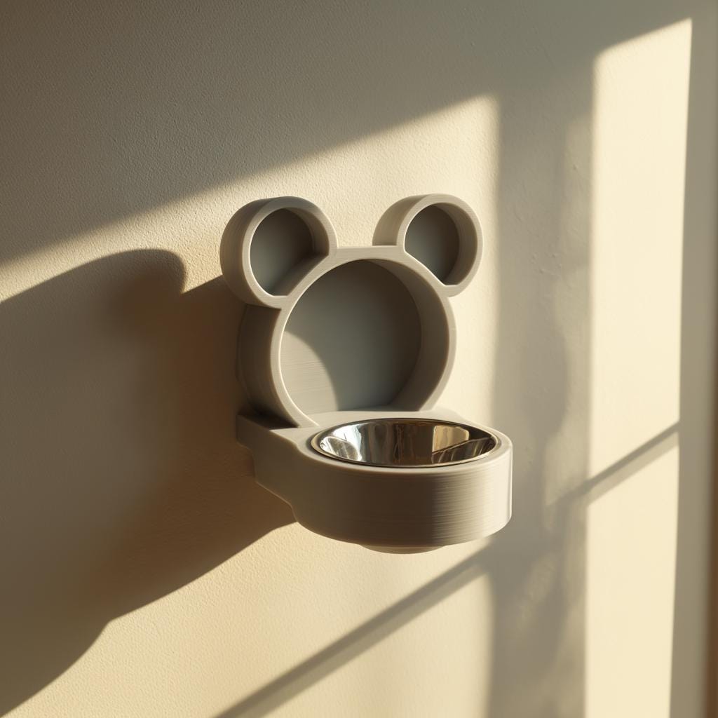 Product gallery view of 3D Printed Bear Wall-Mounted Pet Bowl Holder.