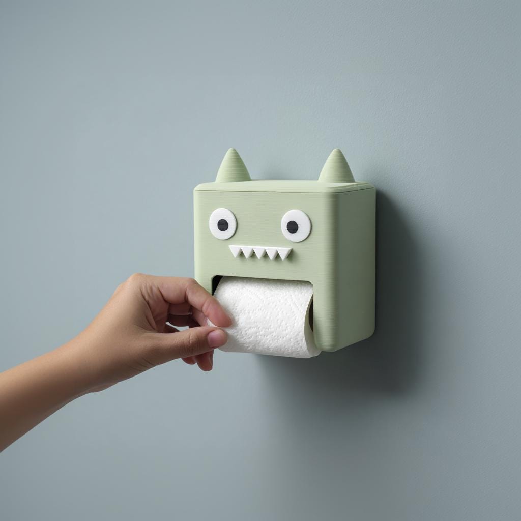 Product gallery view of 3D Printed Horned Monster Toilet Paper Holder.