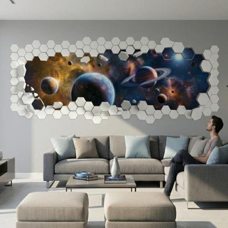 A horizontal 3D wall decal featuring a broken wall effect.