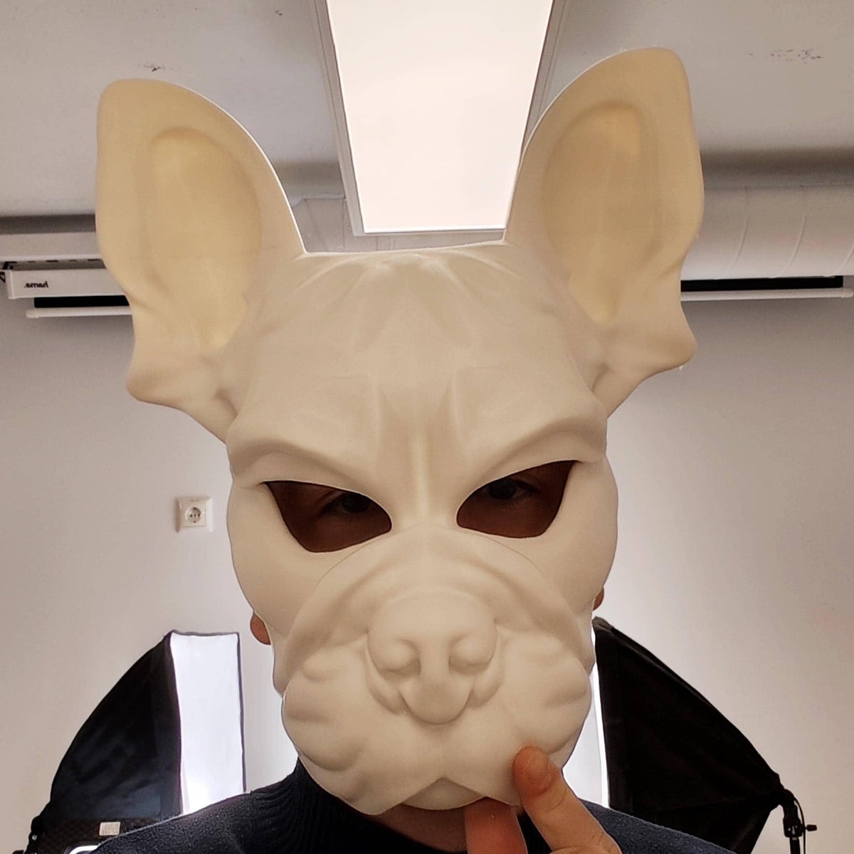 Additional product view of 3D Printed French Bulldog Costume Mask.