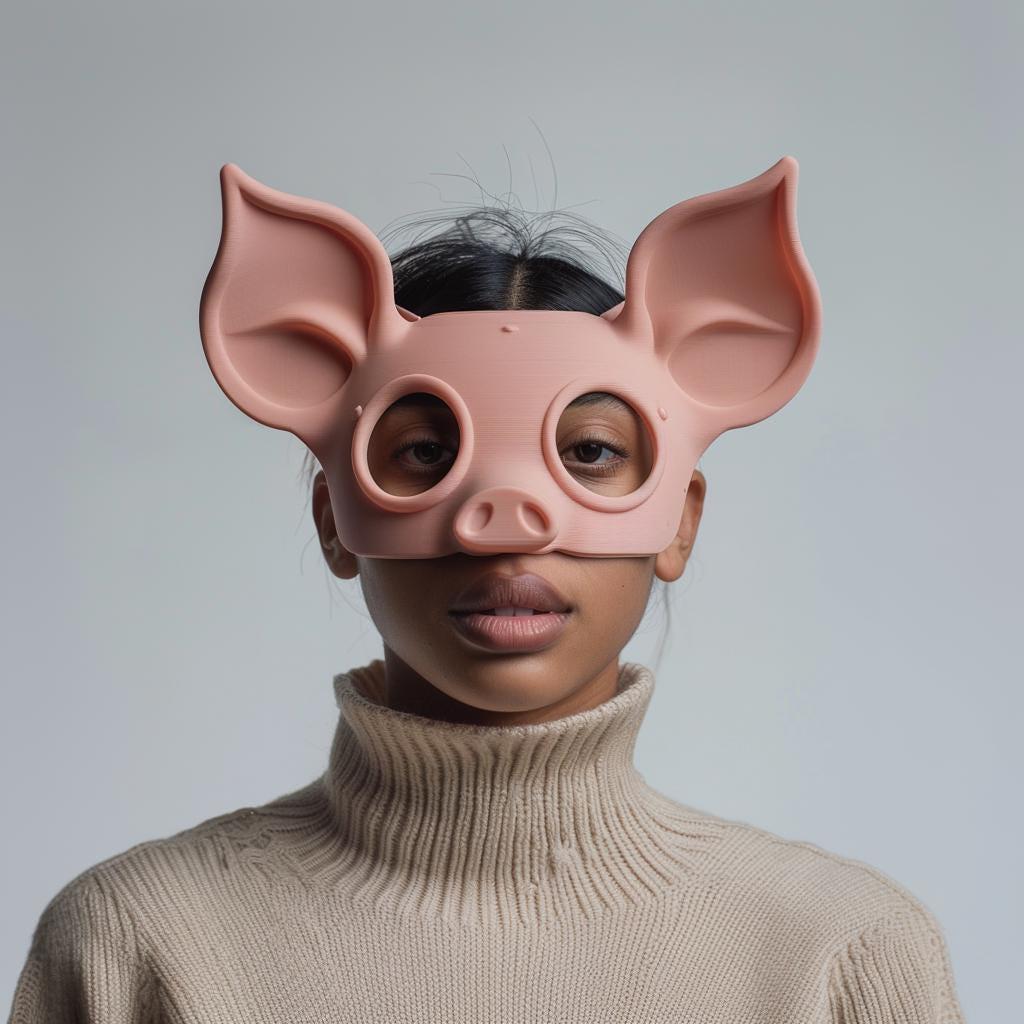 Product gallery view of 3D Printed Pig Costume Mask.