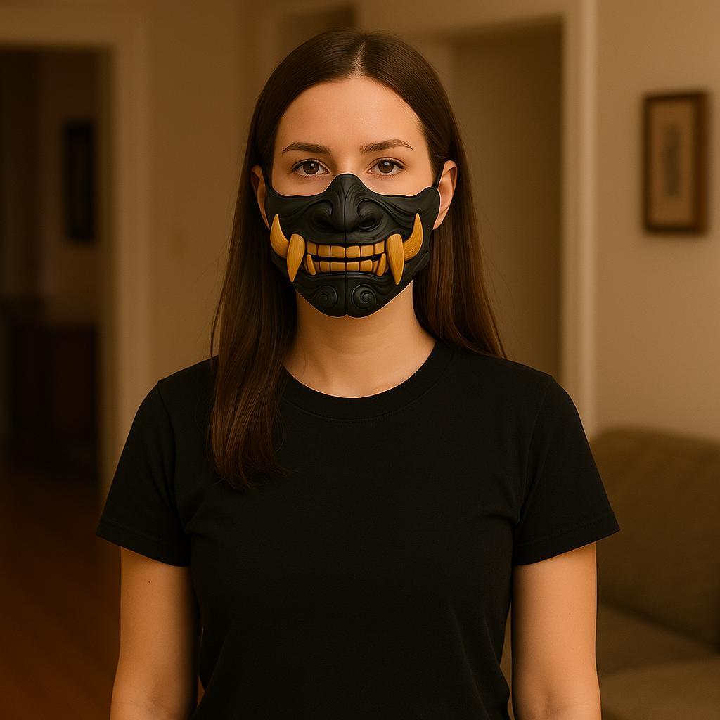 Product gallery view of 3D Printed Oni Mempo Half Face Mask.
