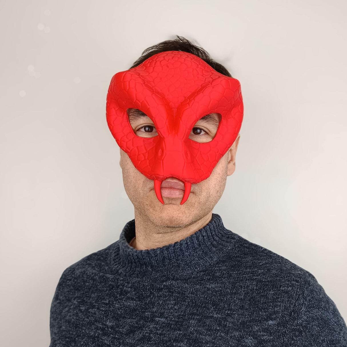 Product detail view of 3D Printed Snake Demon Mask.