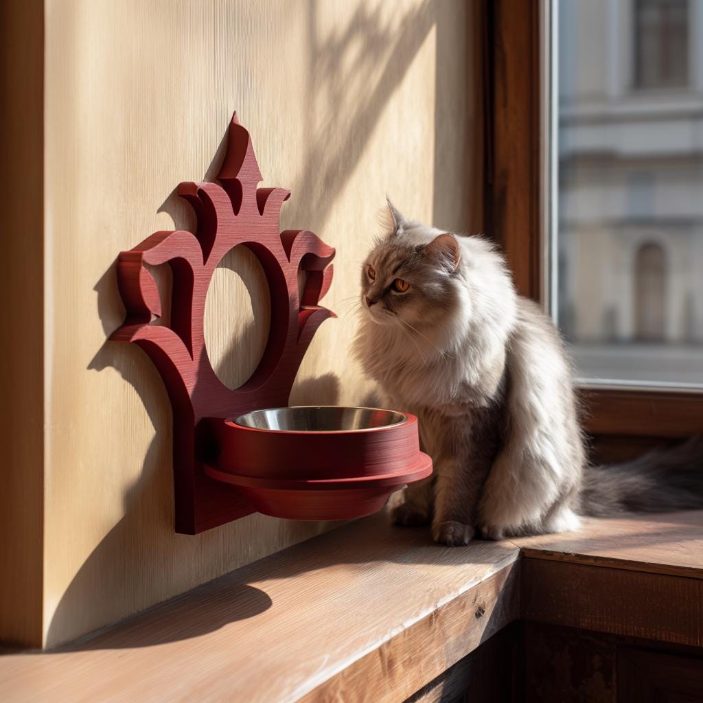 Product gallery view of Gothic Wall Pet Bowl Holder.
