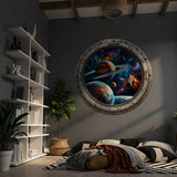 Space Porthole Wall Vinyl Decal | 3D Galaxy Planets Window Sticker | Sci Fi Spaceship Wall Art | Kids Room Teen Bedroom Decor