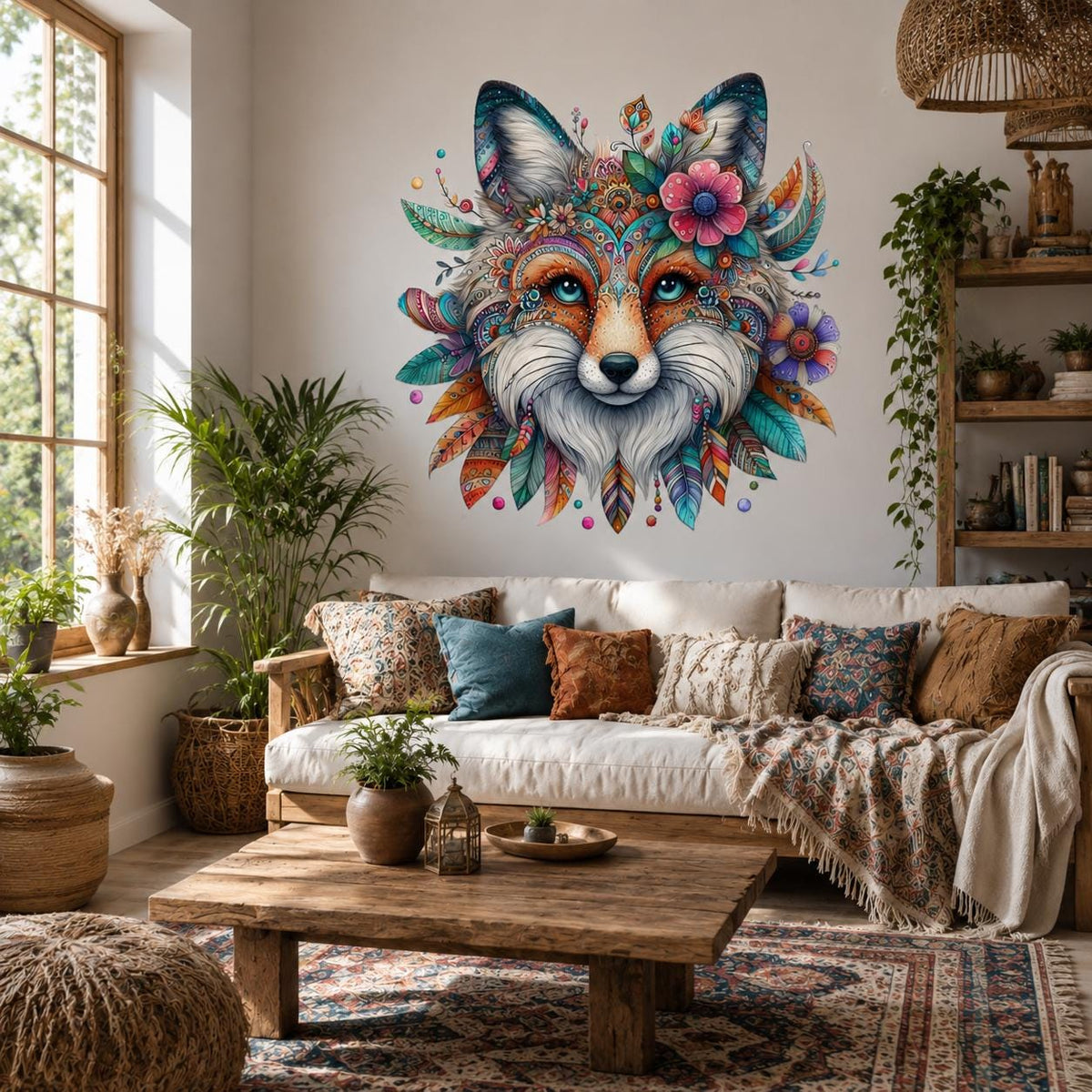 Alternate product view of Boho Fox Wall Vinyl Decal.