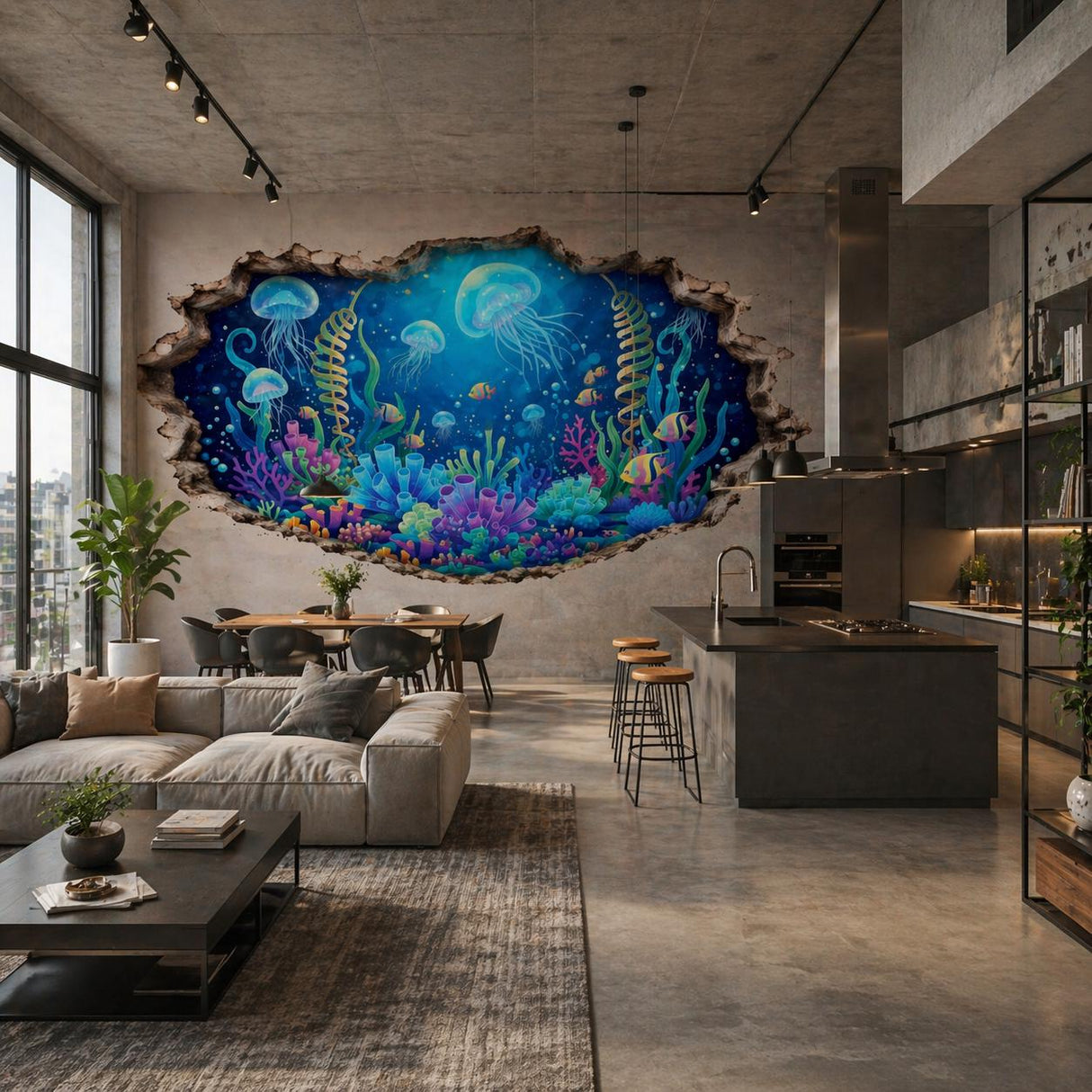 Alternate product presentation of 3D Underwater Wall Vinyl Decal.