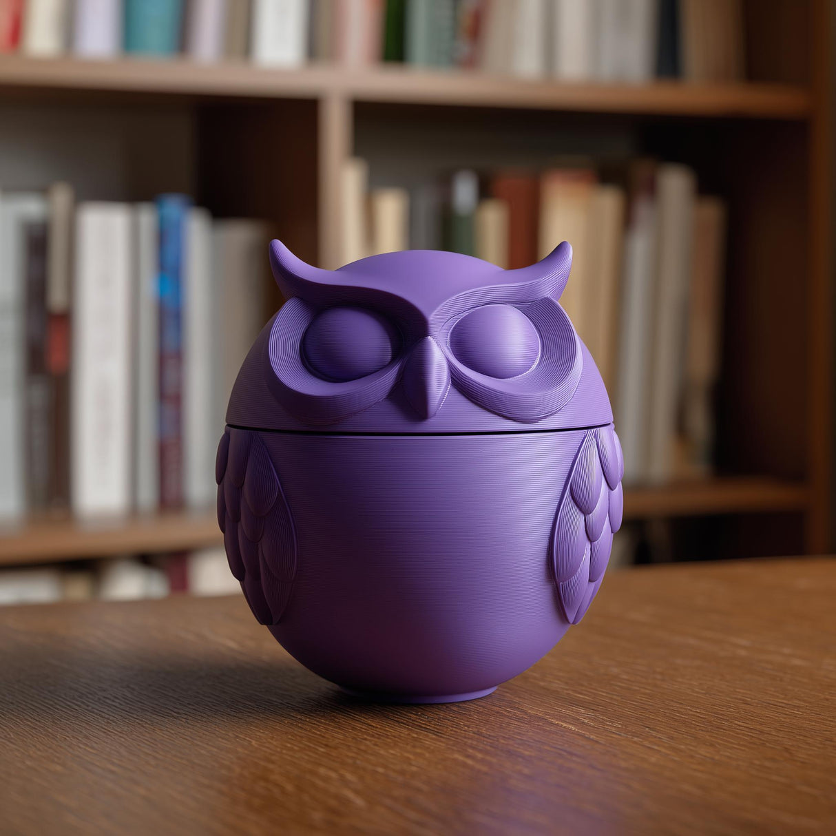 3D printed minimalist owl memorial urn with closed eyes and removable lid