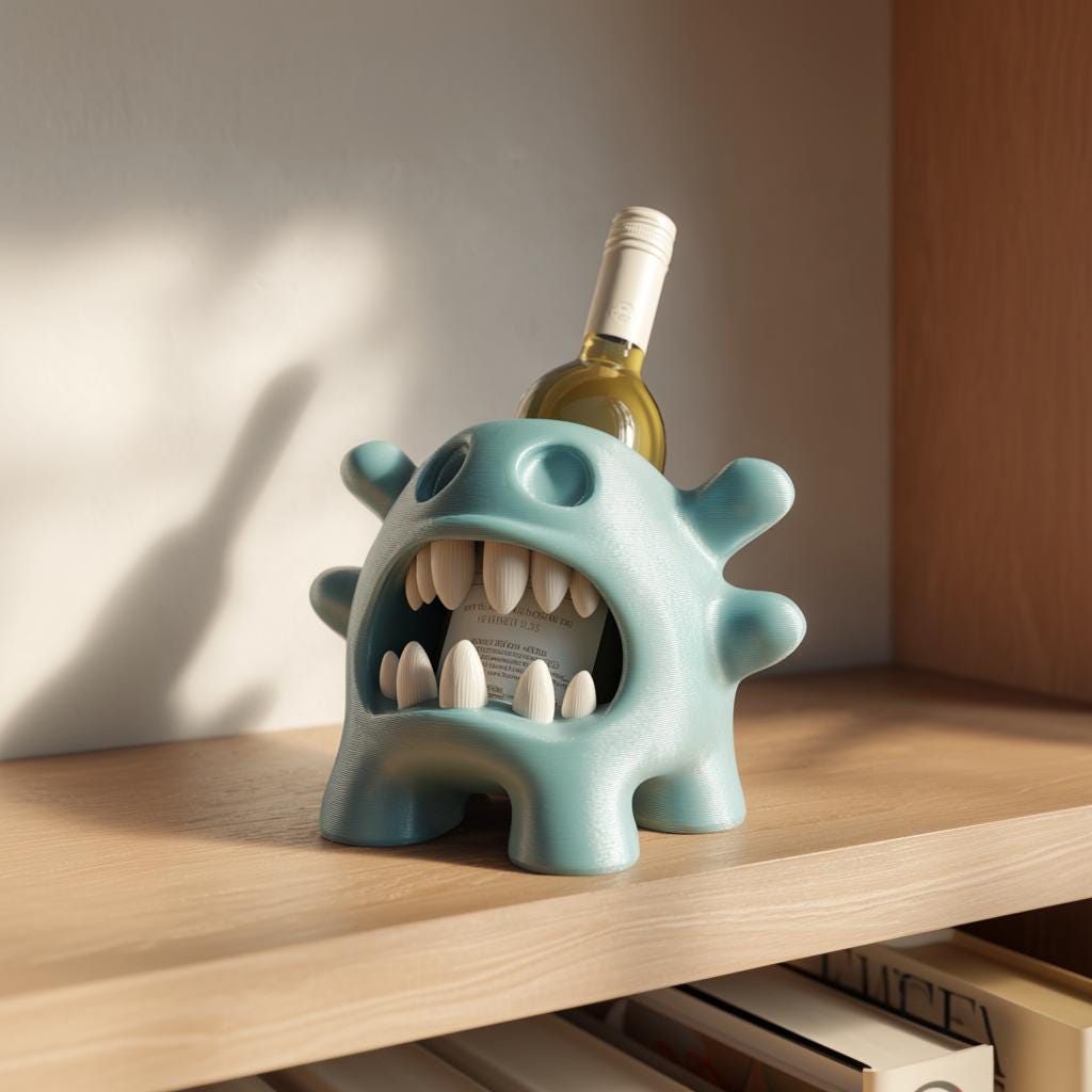 Product gallery view of 3D Printed Creature Wine Bottle Holder.