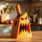 3D printed angular monster wine bottle holder with faceted face and open mouth