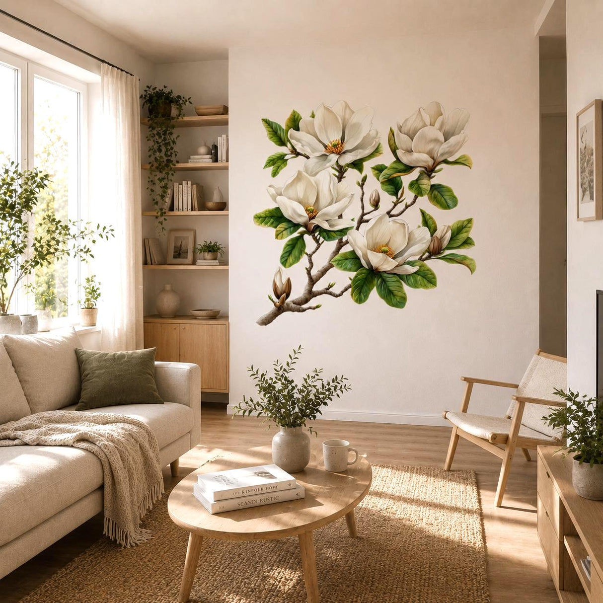 Alternate product presentation of White Magnolia Branch Wall Vinyl Decal.