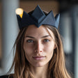 Angular 3D printed fantasy crown with faceted peaks and an adjustable elastic strap.