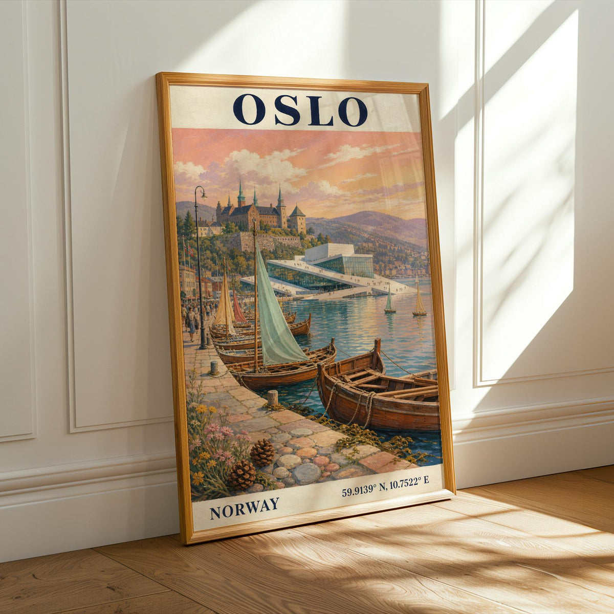 Alternate product presentation of Oslo Harbor Travel Poster.