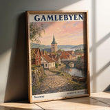 Product presentation view of Gamlebyen Oslo Travel Poster.