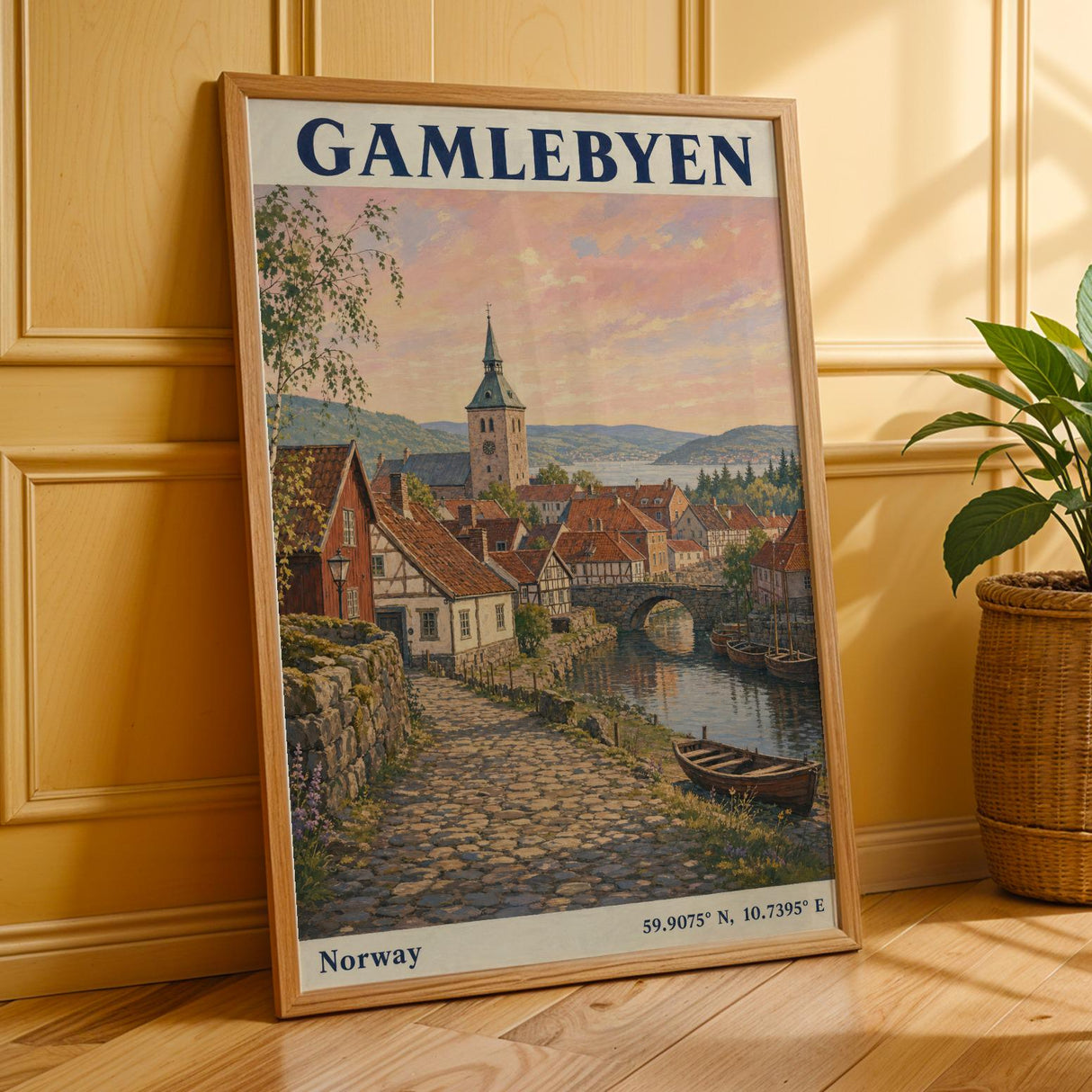 Additional product presentation of Gamlebyen Oslo Travel Poster.