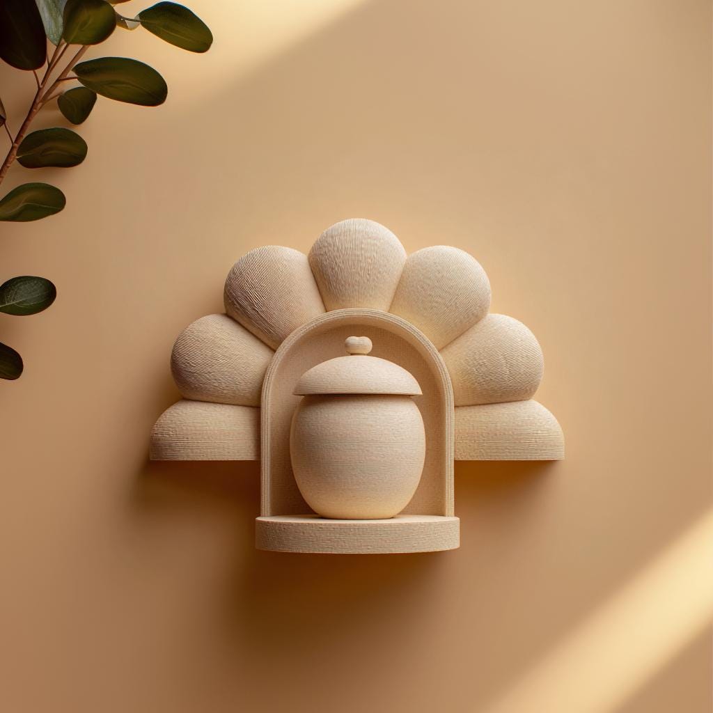 Product gallery view of 3D Printed Floral Arch Memorial Wall Shelf with Urn.