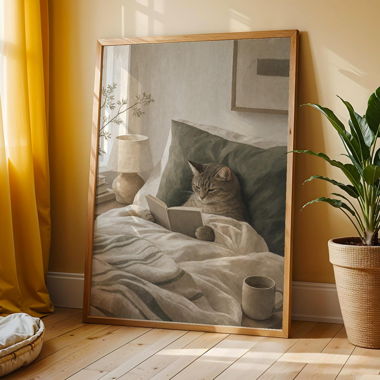 Additional product view of Scandinavian Cat Reading in Bed Poster.