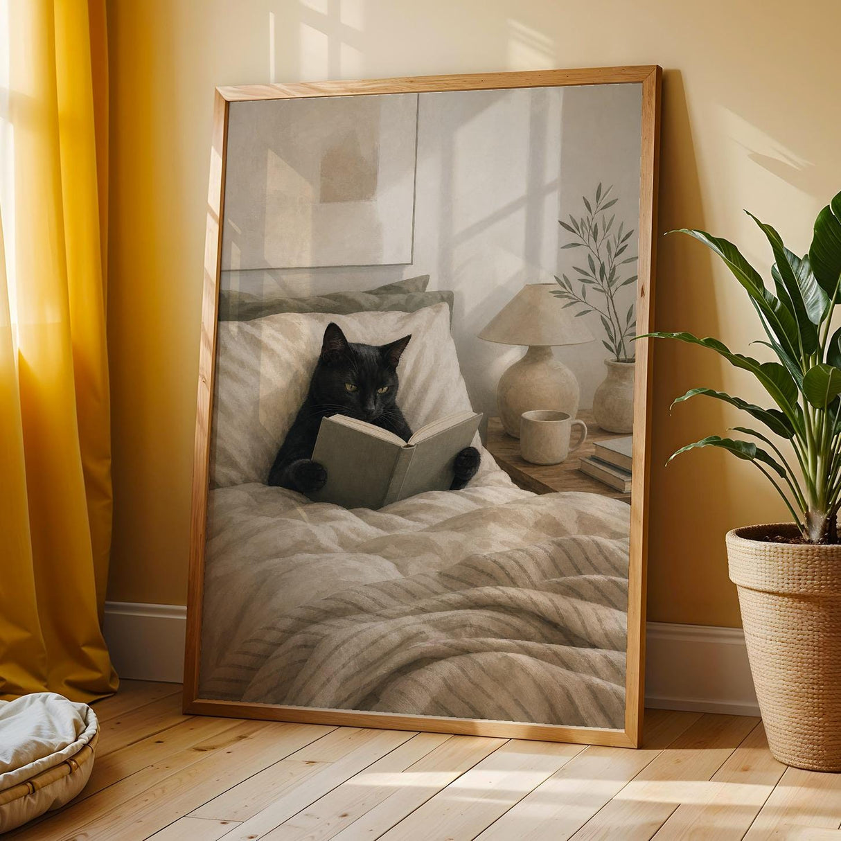 Additional product view of Black Cat Reading in Bed Poster.