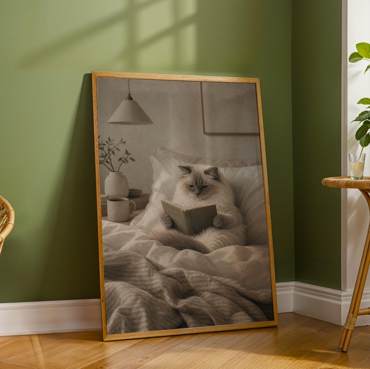 Additional product detail of Ragdoll Cat Reading in Bed Poster.