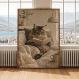 Alternate gallery view of Maine Coon Cat Reading in Bed Poster.
