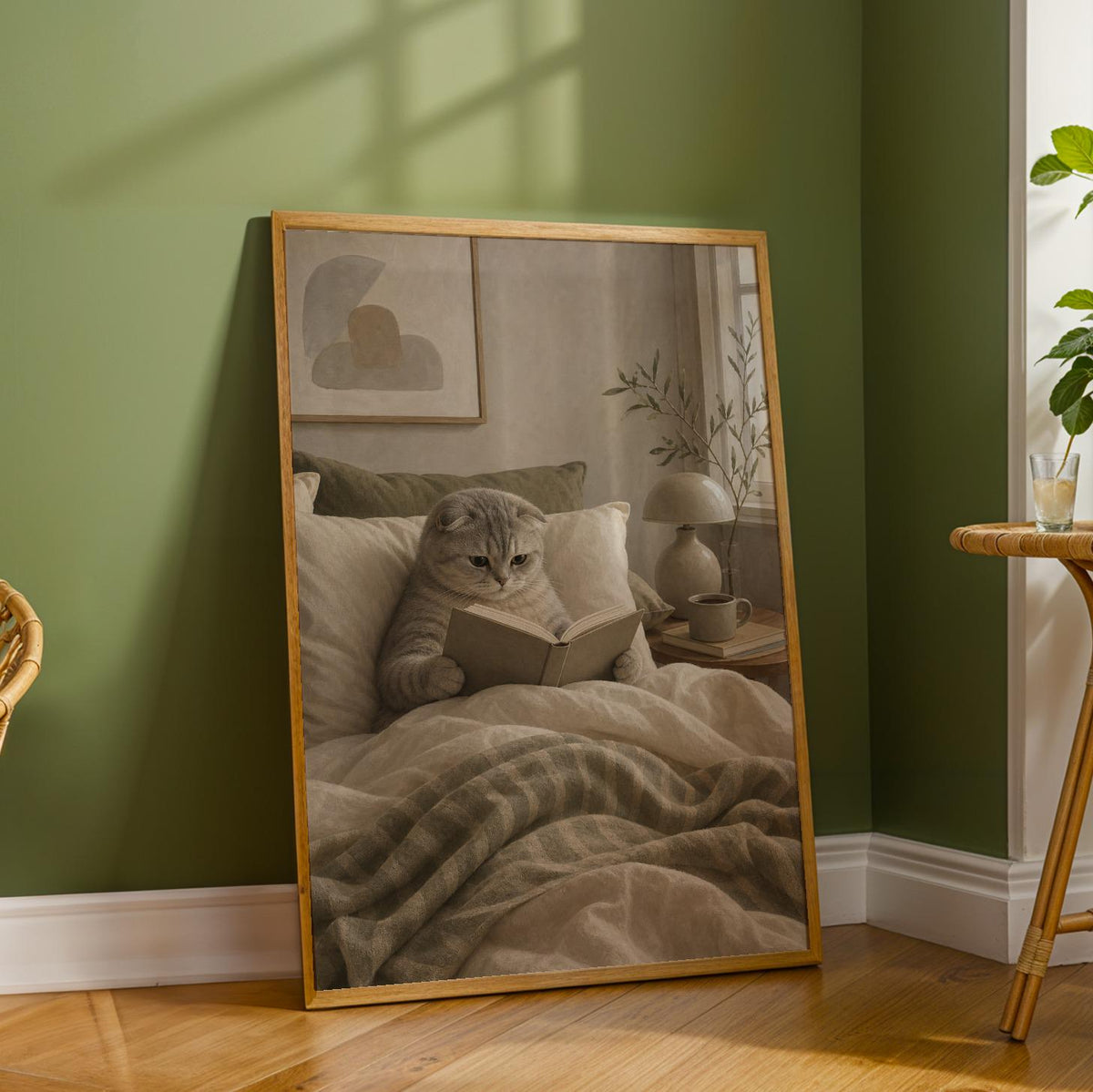 Additional product detail of Scottish Fold Cat Reading in Bed Poster.
