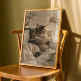 Product detail view of Maine Coon Cat Reading in Bed Poster.