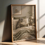 Product presentation view of Scottish Fold Cat Reading in Bed Poster.