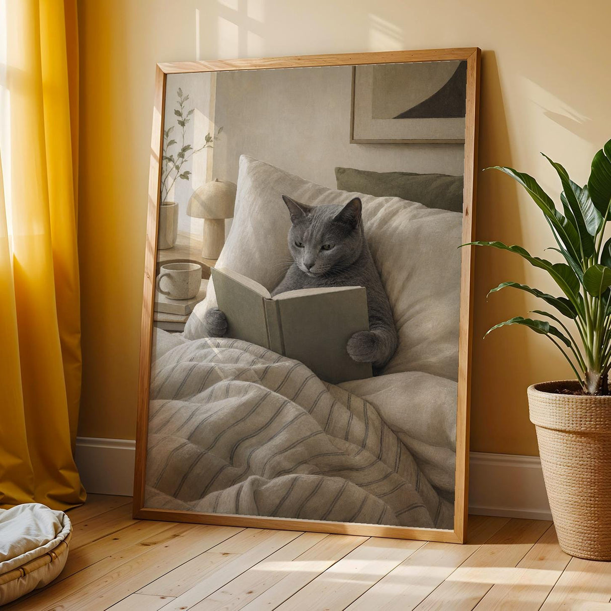 Additional product view of Russian Blue Cat Reading in Bed Poster.