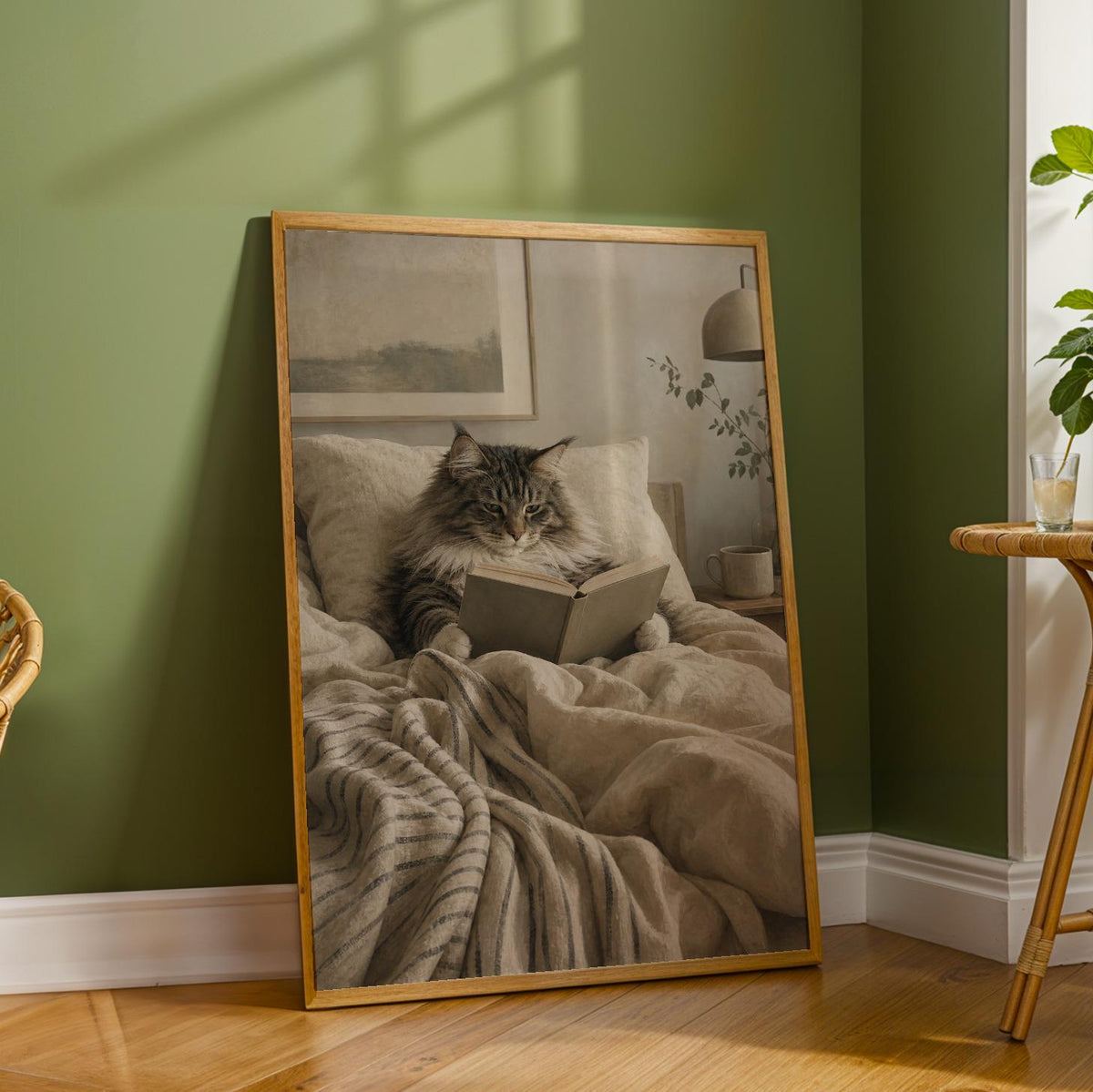 Additional product detail of Norwegian Forest Cat Reading in Bed Poster.
