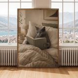 Alternate gallery view of Russian Blue Cat Reading in Bed Poster.