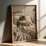 Product presentation view of Norwegian Forest Cat Reading in Bed Poster.