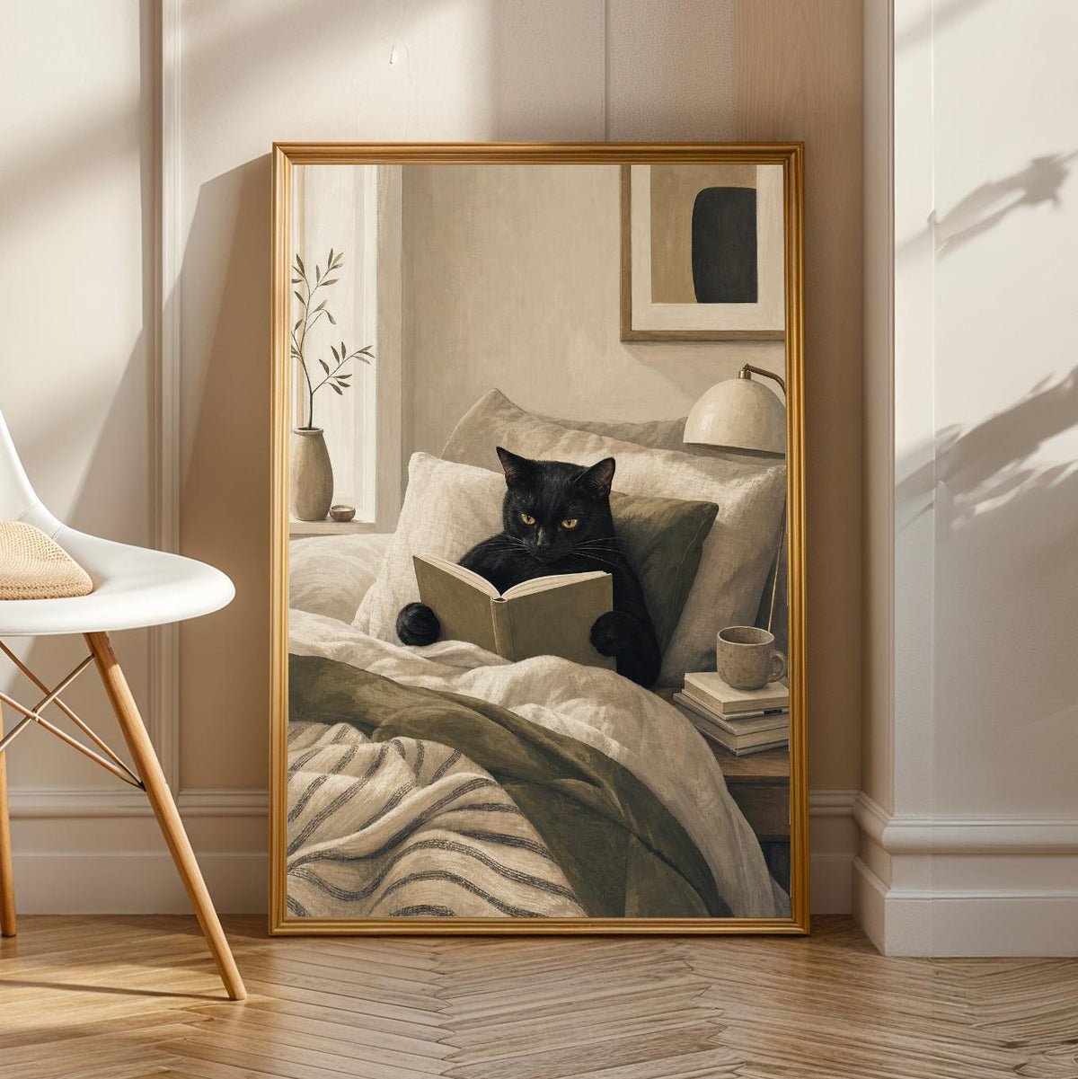 Product view of Bombay Cat Reading in Bed Poster.