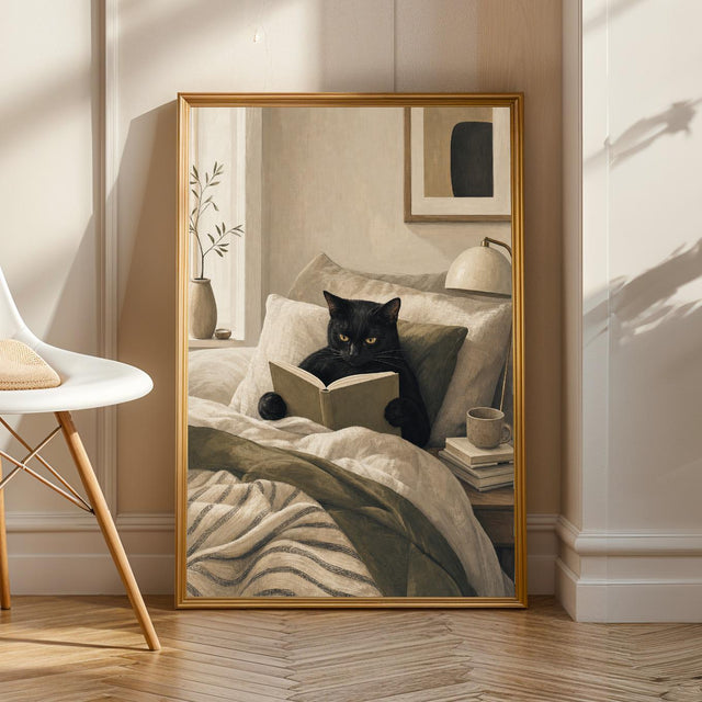 Product view of Bombay Cat Reading in Bed Poster.