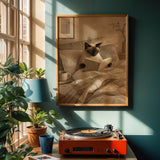 Alternate product view of Siamese Cat Reading in Bed Poster.