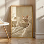 Sphynx cat reading in bed poster with a warm modern gouache design.