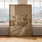 Product gallery view of Sphynx Cat Reading in Bed Poster.