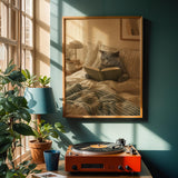 Alternate product view of British Shorthair Cat Reading in Bed Poster.