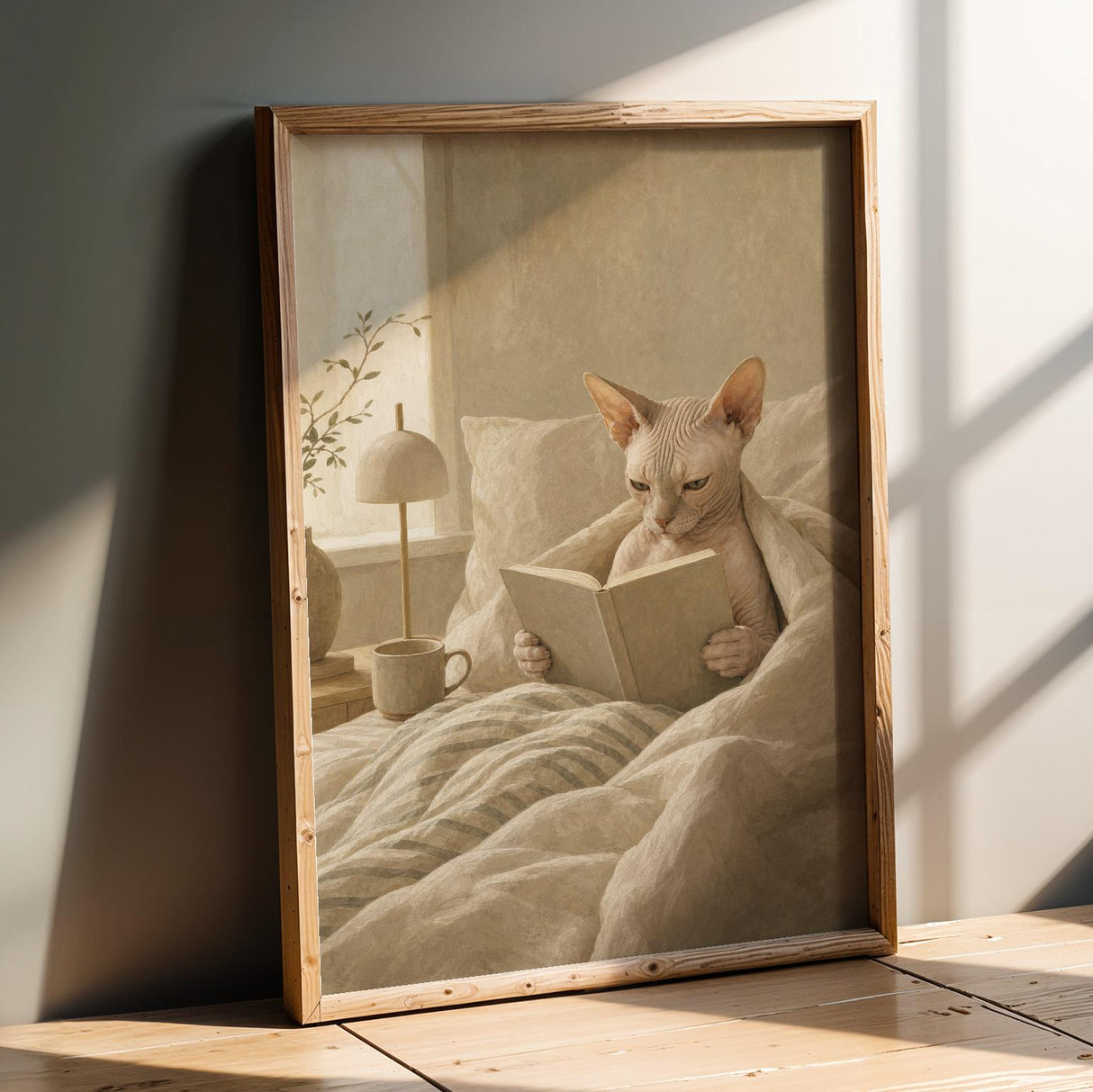 Additional product detail of Sphynx Cat Reading in Bed Poster.