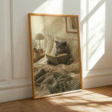 Alternate product presentation of British Shorthair Cat Reading in Bed Poster.