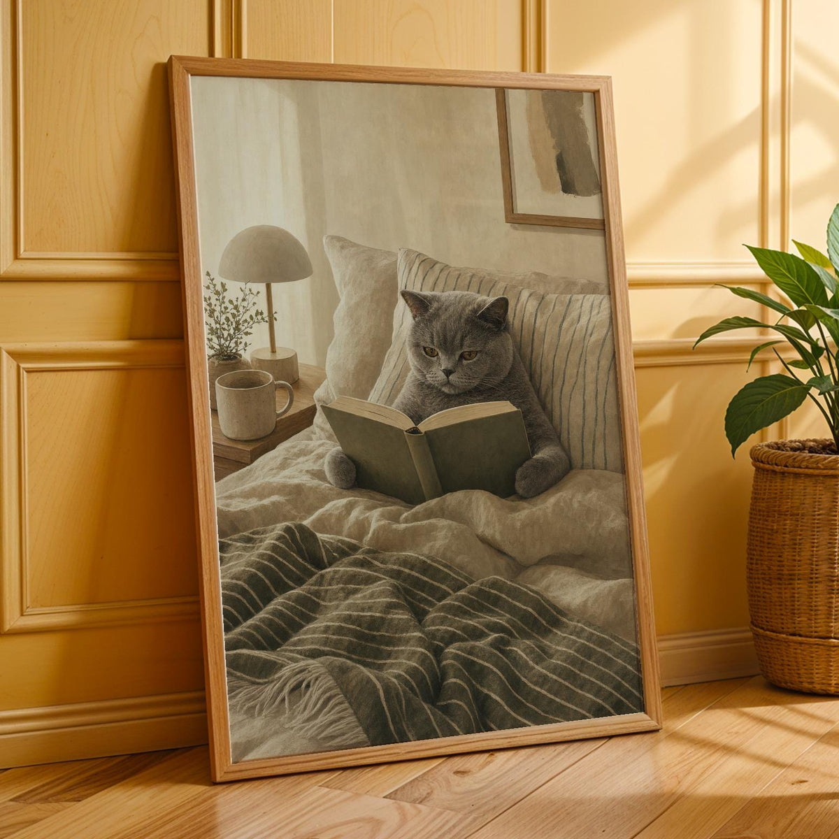 Additional product presentation of British Shorthair Cat Reading in Bed Poster.