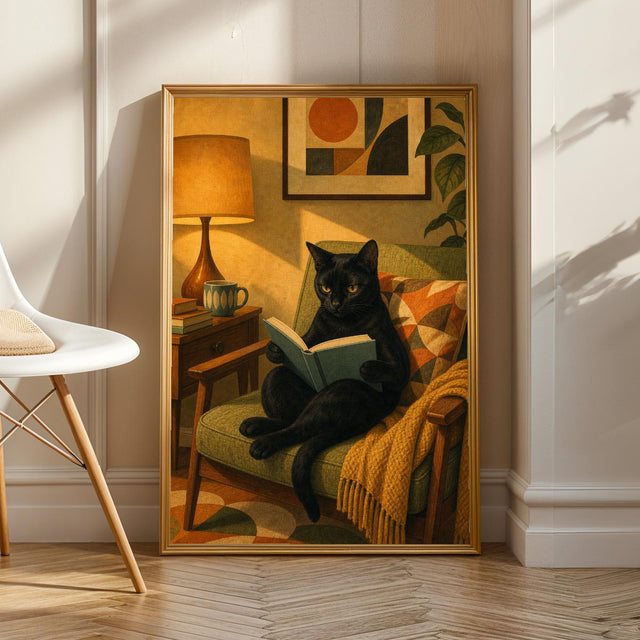 Product view of Bombay Cat Reading in Armchair Poster.