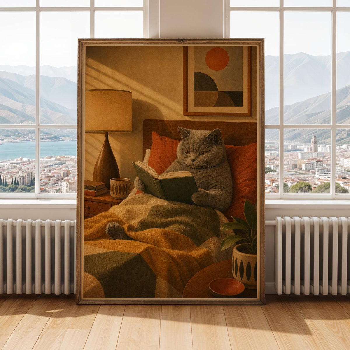 Alternate gallery view of British Shorthair Reading in Armchair Poster.