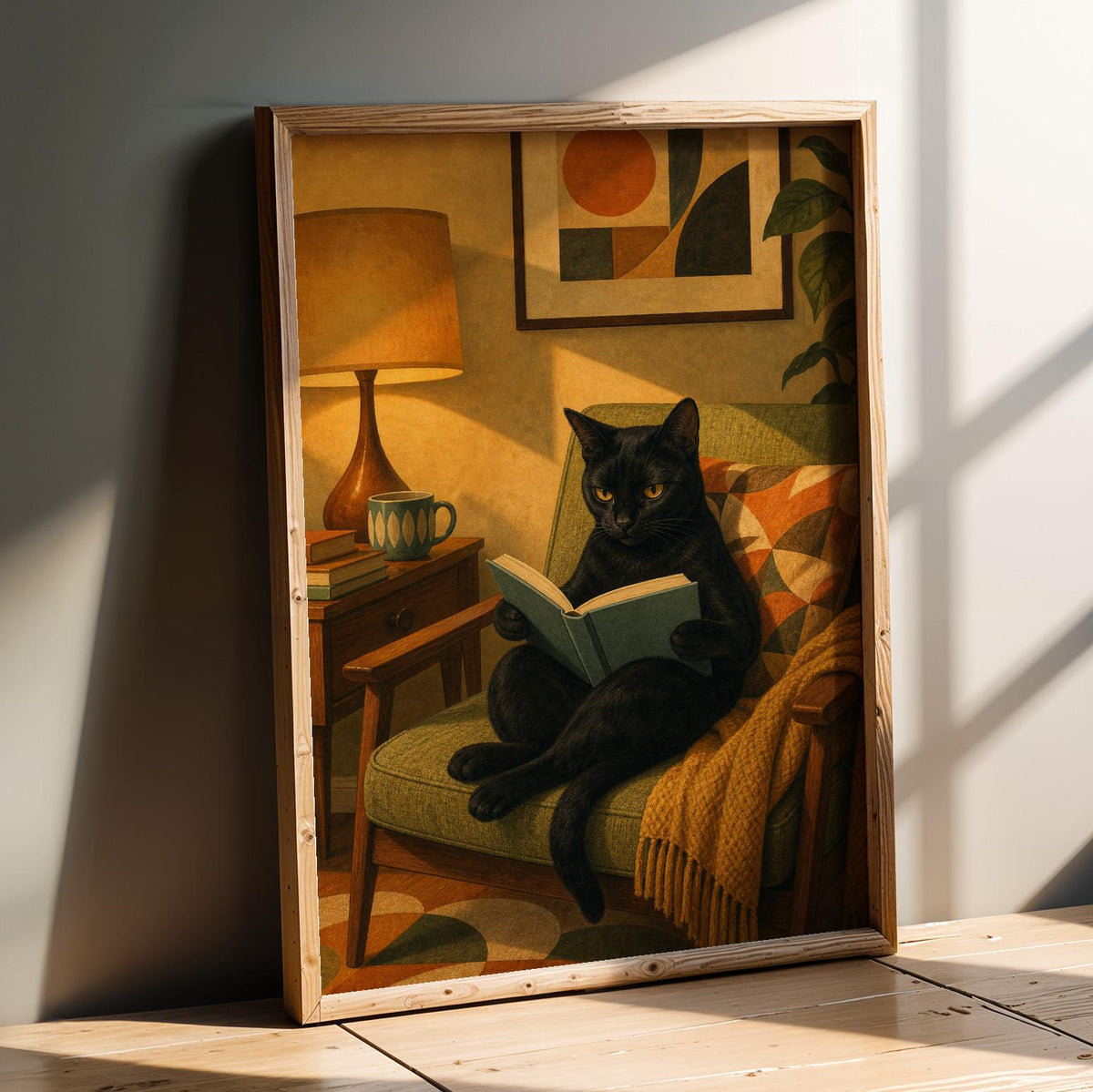 Product presentation view of Bombay Cat Reading in Armchair Poster.