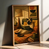 Product presentation view of Siamese Cat Reading in Bed Poster.