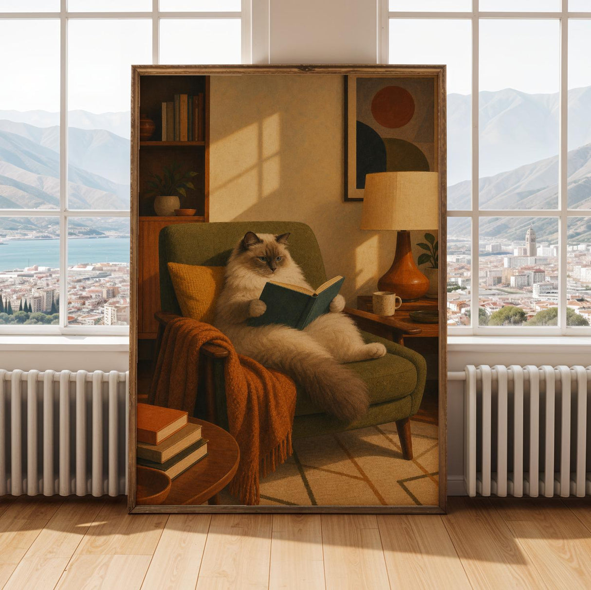 Alternate gallery view of Ragdoll Cat Reading in Armchair Poster.
