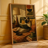 Additional product presentation of Siamese Cat Reading in Bed Poster.